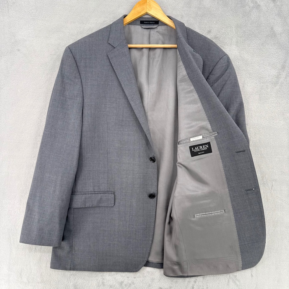 Lauren Ralph Lauren Mens 46R Gray 100% Wool Slim Fit Blazer Sport Coat Preppy